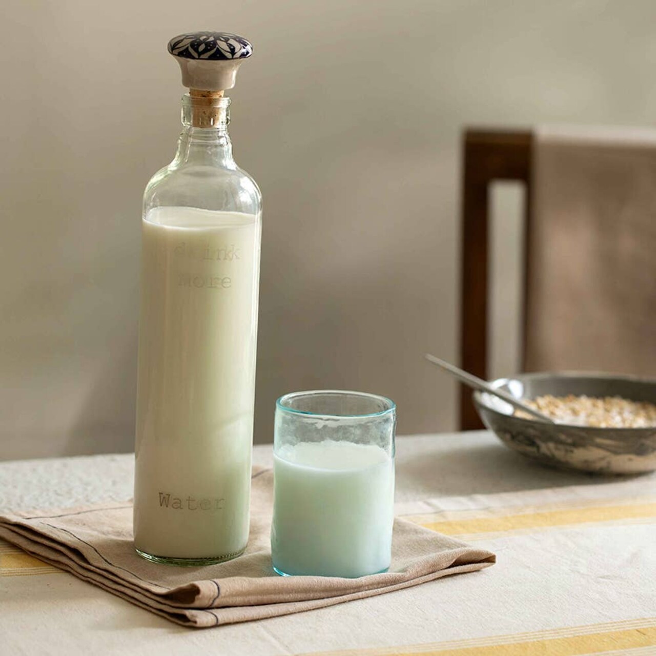 Glass Water Bottle | Ceramic Stopper | Leak Proof BPA Free Reusable Bottle | Eco Friendly Stylish Water Bottle for Home Office - 750ML